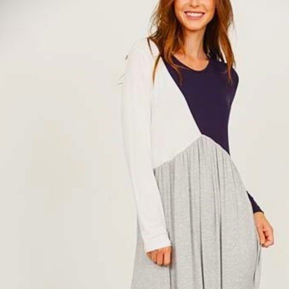 éloges Navy, Gray & White, Color Block Long-Sleeve Maxi Dress 3X ExtraTall - Picture 2 of 8